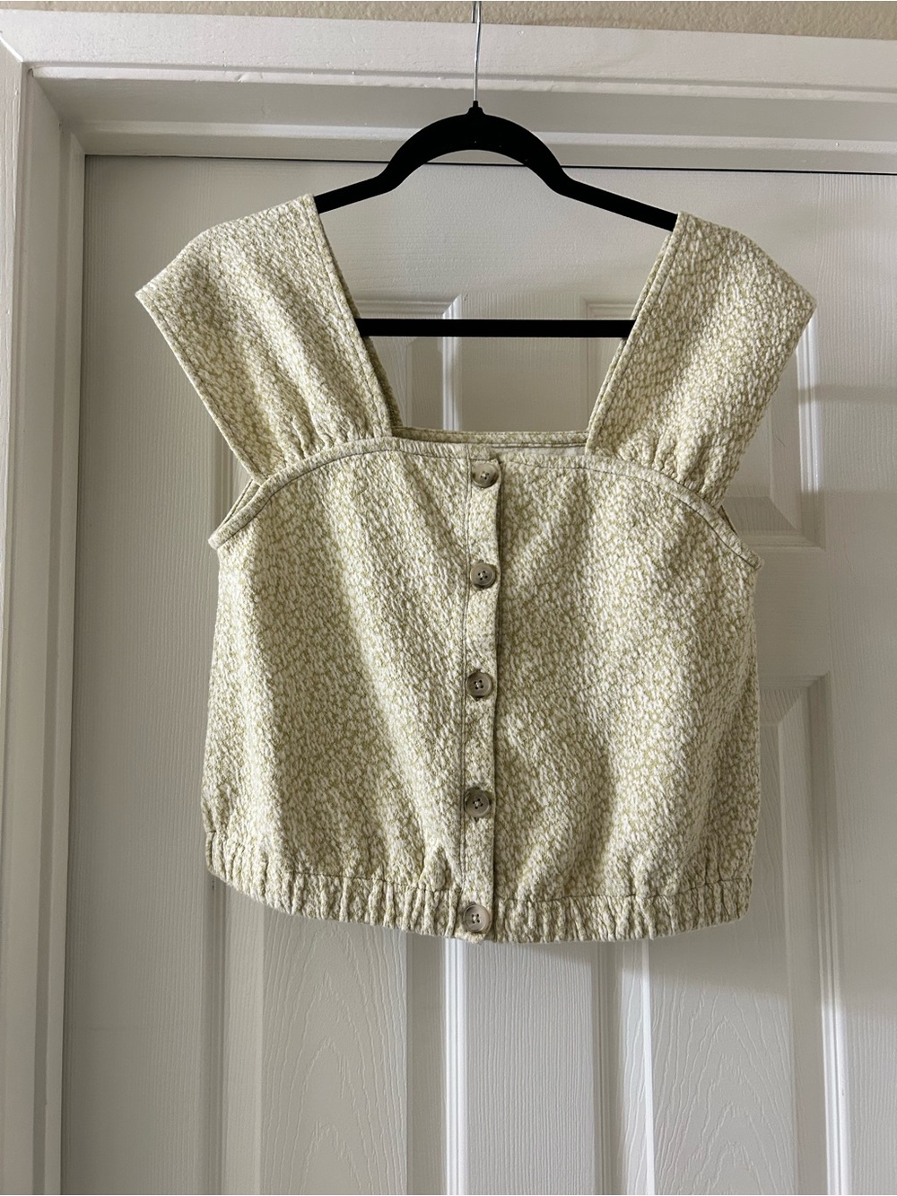 Madewell Cream Textured Square-Neck Crop Top with Buttons